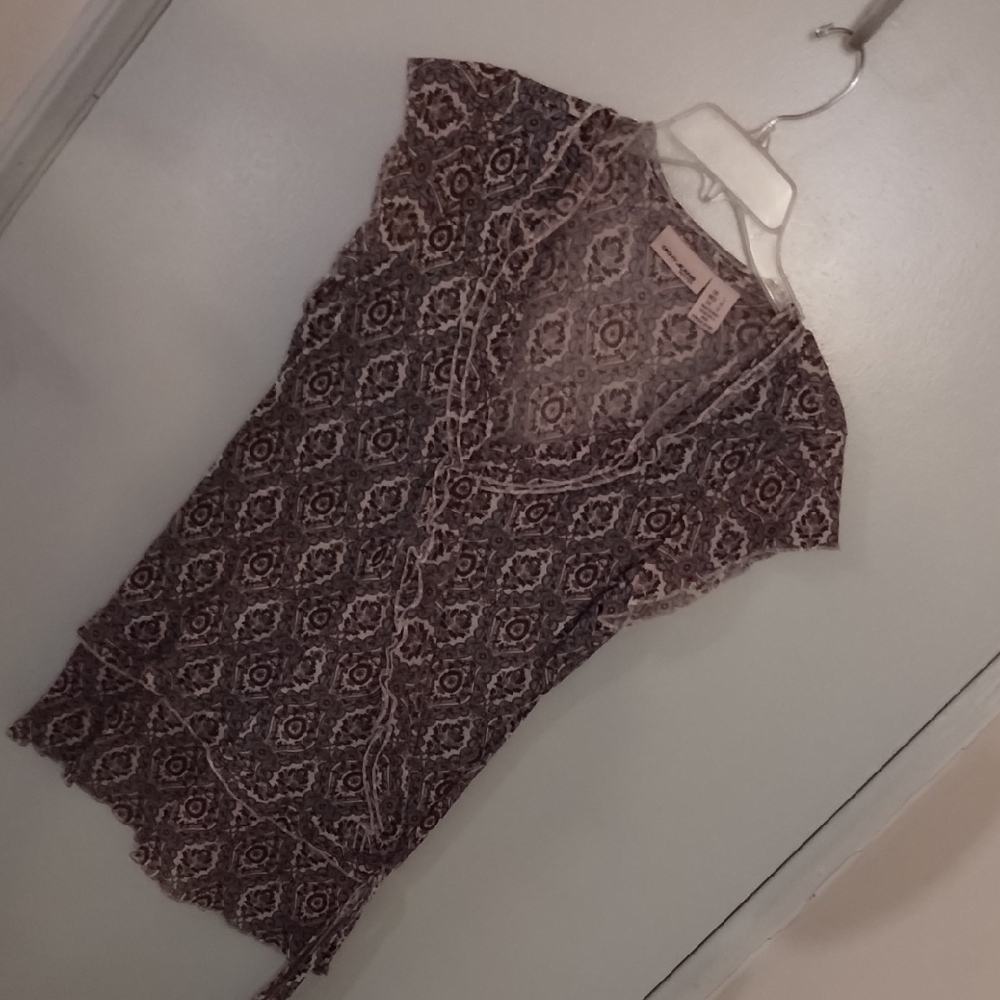 DKNY Purple and Brown Patterned Top